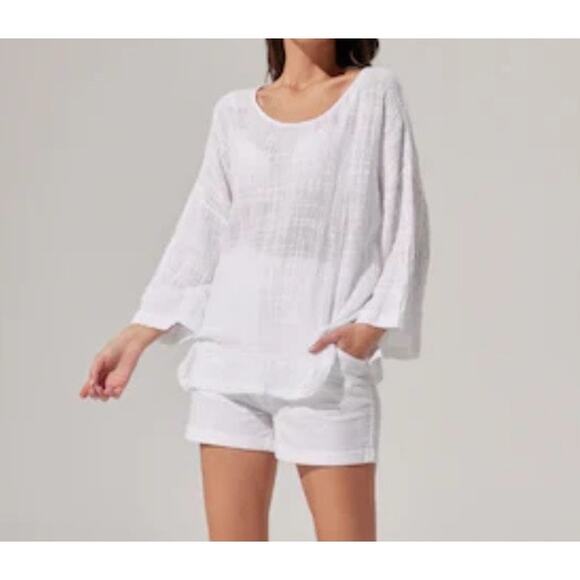 Ann Taylor Loft Top Women's XL White Striped Sheer Tunic Blouse - Picture 1 of 7